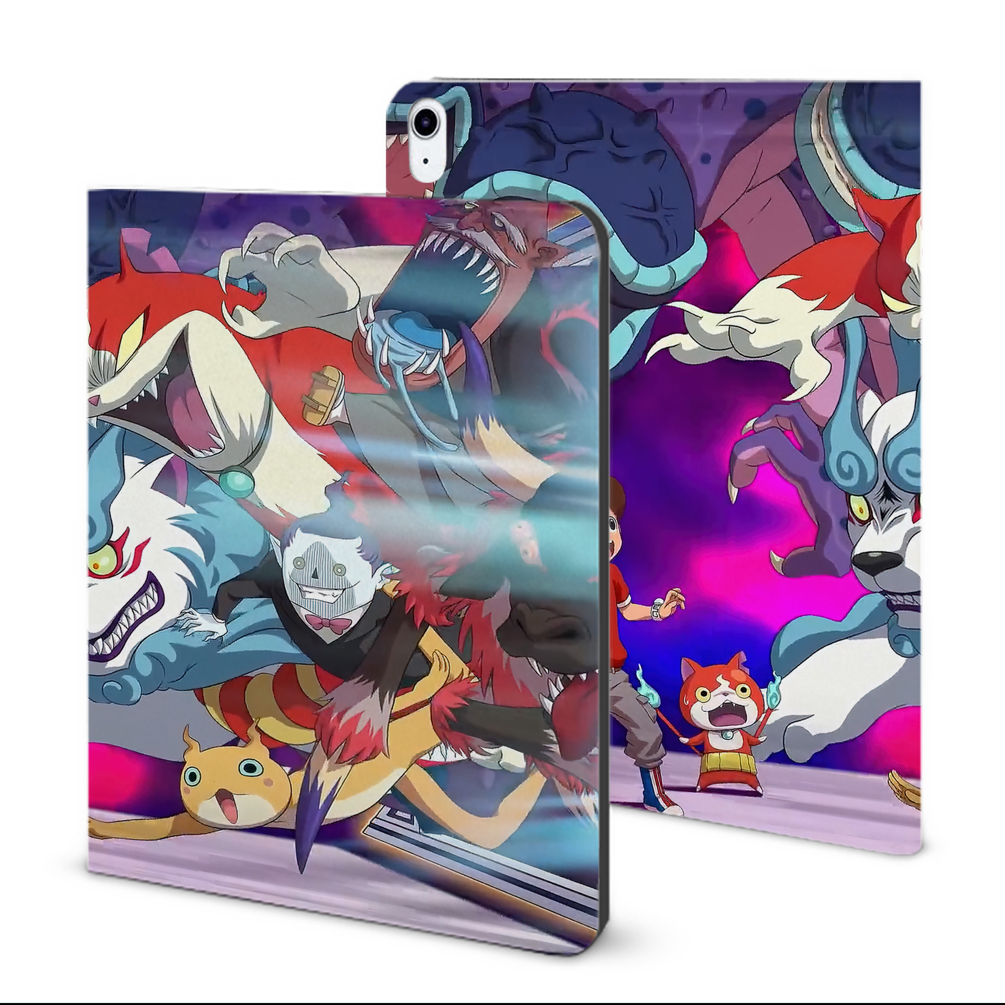 （画像用） 妖怪ウォッチ Yo-kai Watch IPad ケース ブック型 PUレザー TPU 耐衝撃 軽量 薄型 ペン収納なし 全面保護 IPad 各モデル対応